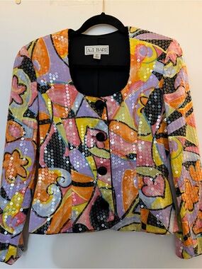 A.J. Bari Multicolor Sequin Abstract Print Jacket